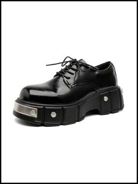 Faux Leather Platform Oxfords Motorcycle Shoes Men's Goth Punk Lace-Up